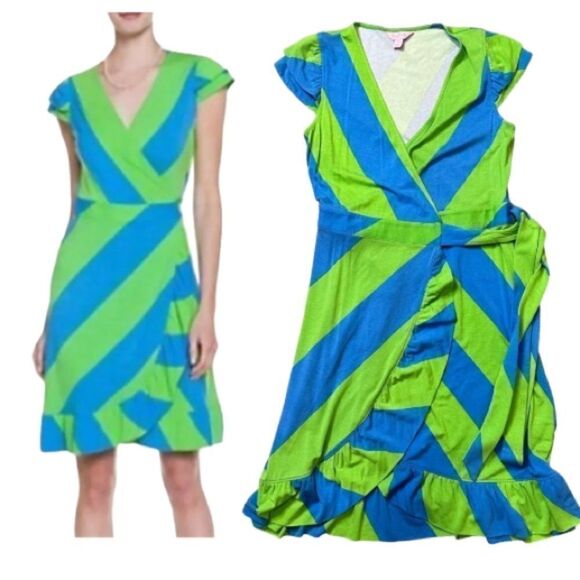 Lilly Pulitzer Adriel Wrap Dress in Flutter Blue Always A Party Stripe Size XS - Picture 1 of 17